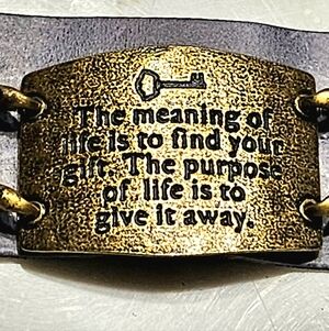 NWT - Dark Grey Leather Bracelet with Inspirational THE MEANING OF LIFE Quote